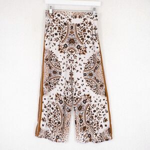 Tahari White Brown Floral XS Wide Leg‎ Pants Thin Lightweight Flowing Soft 27/22